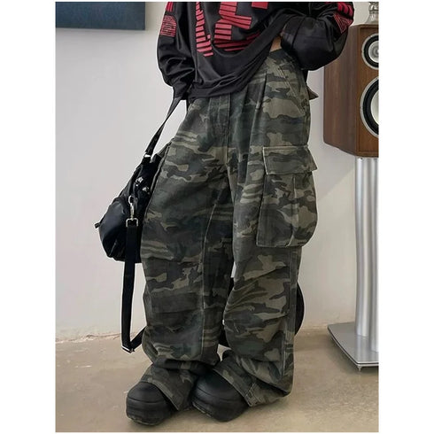 Military Green High Waist Baggy Jeans
